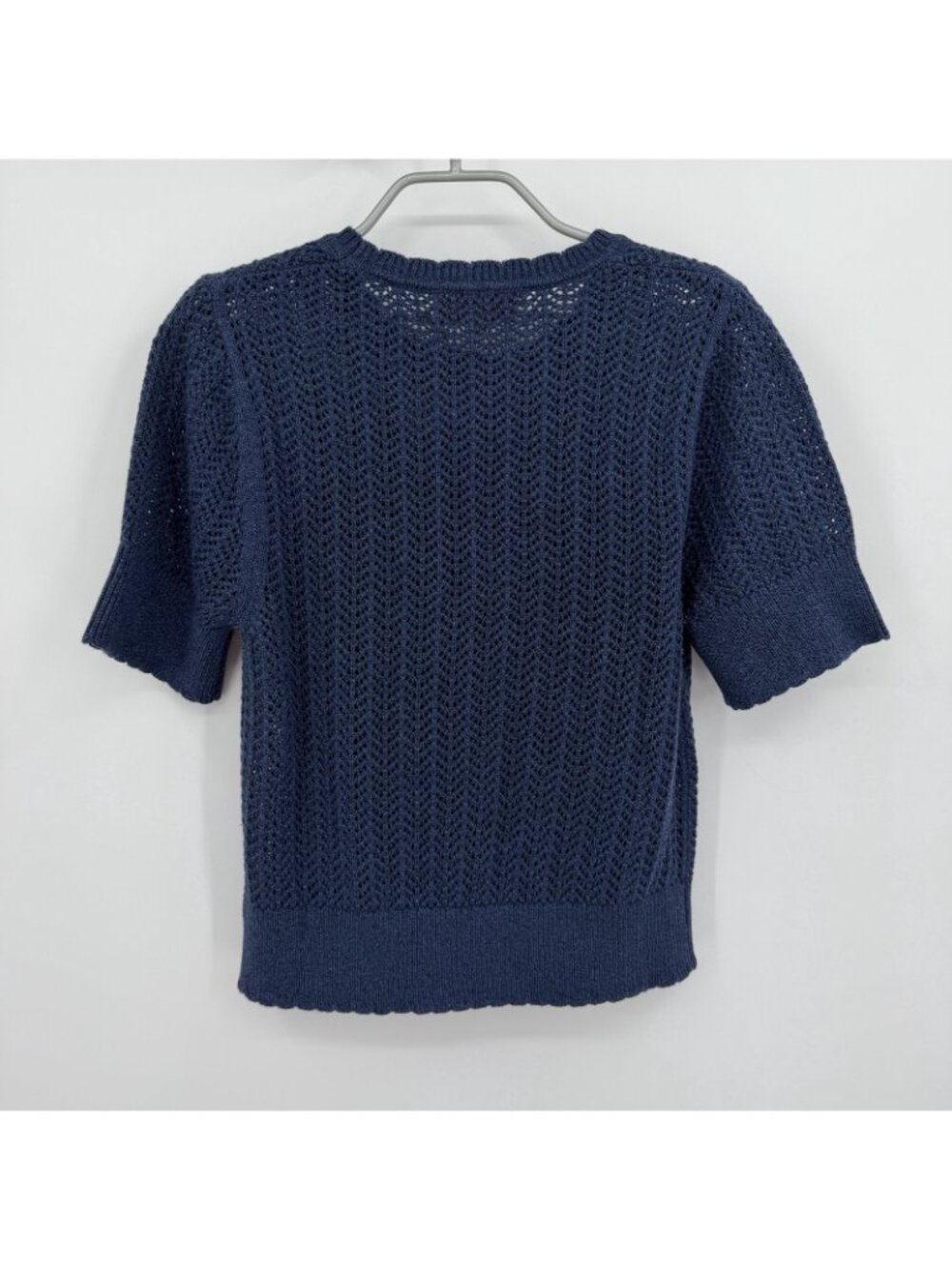 Kilte Collection Nicci Tee in Navy Crochet Knit Cotton-Cashmere 2/M $215 - Picture 7 of 9